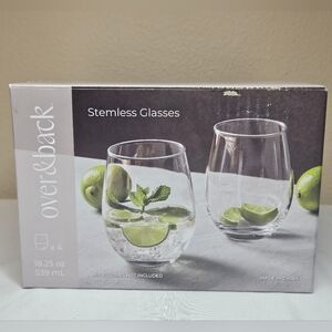Set Of 4 Clear Stemless Glasses Set NEW